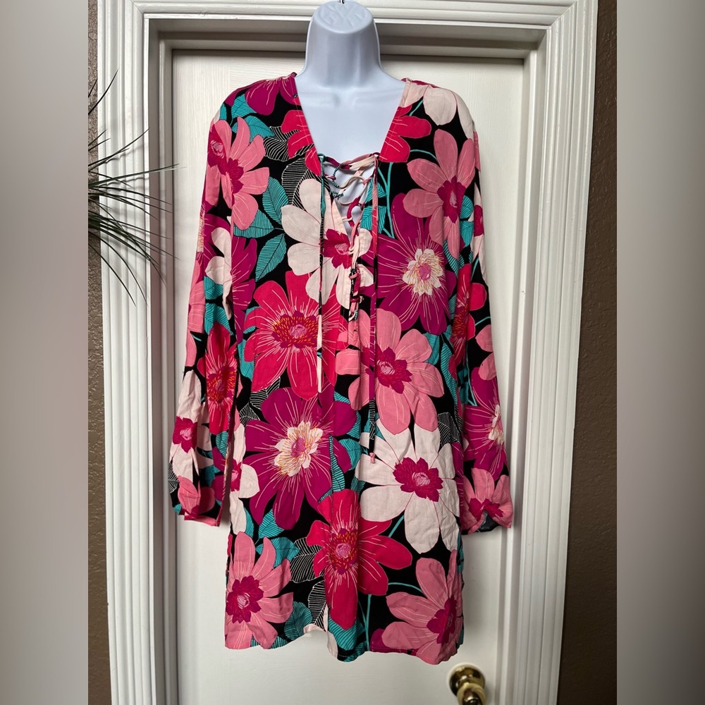 Trina Turk Multi-color Pink Floral Swim Tunic Cover-up Size L NWT vacation - Picture 3 of 15